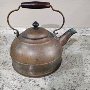 Vintage Copper Teapot with Wooden Handle